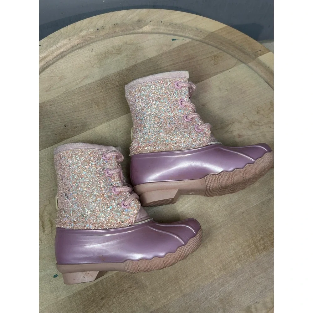 Adrienne Vittadini Bambini Boots Girls Size 6 Glitter Duck Rain Winter Shoes‎